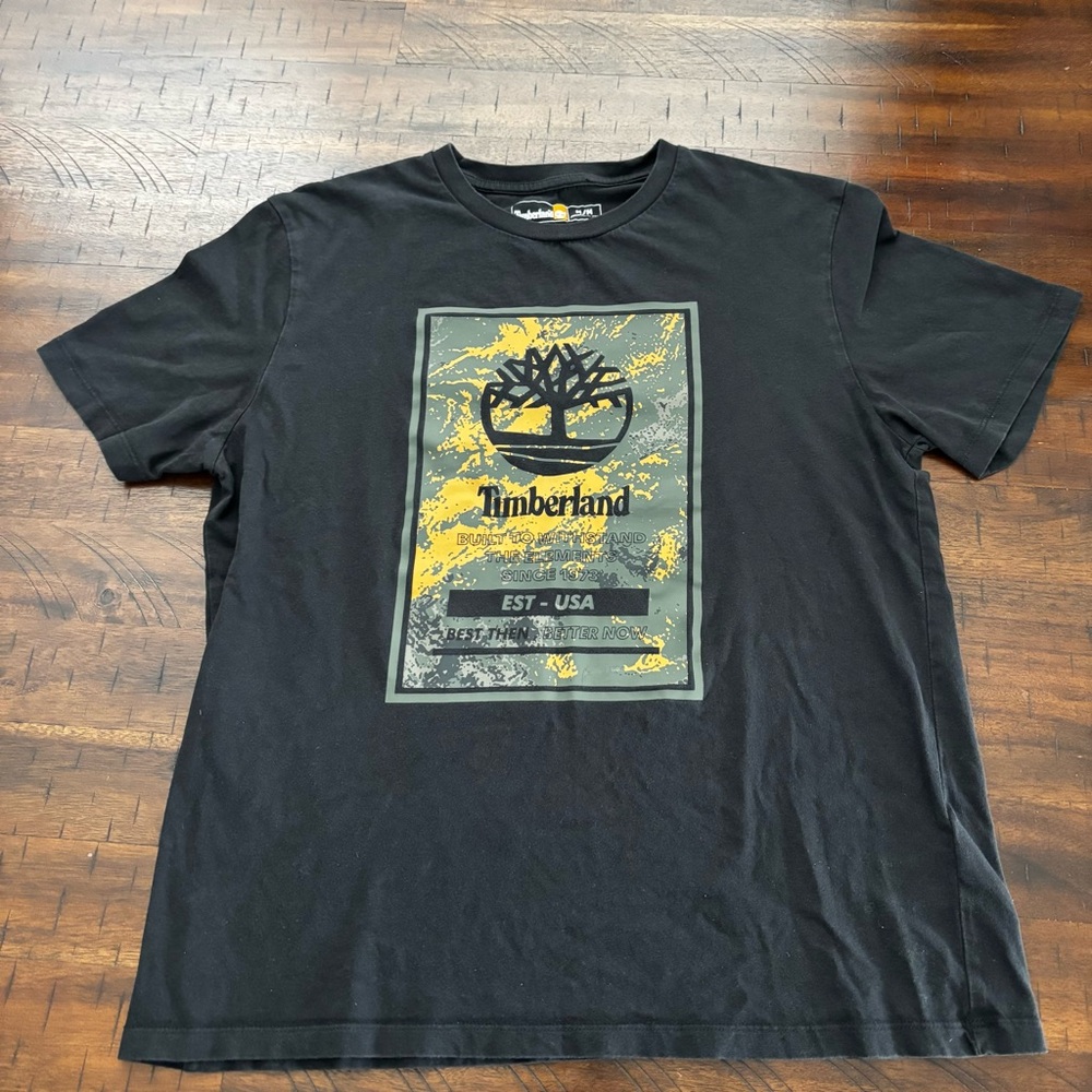 Timberland Black Tee with Yellow Graphic